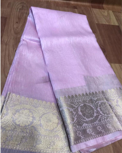 Ornamental Banarasi Silk Linen Violet Handloom Saree
