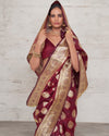 Indiehaat | Banarasi Silk Satin Weaving Maroon Saree