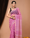 Indiehaat | Blockprinted Kota Doria Pink Saree | Elegant