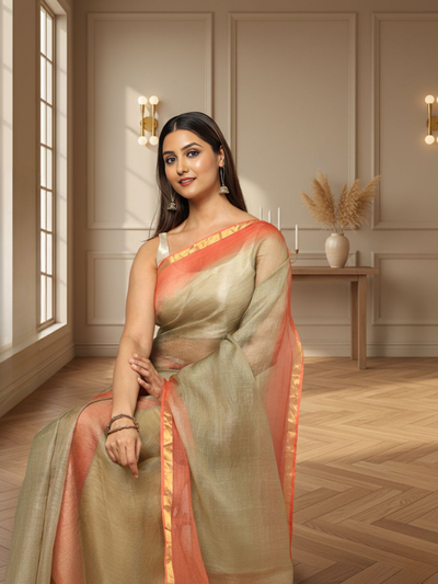 Gurkha Brown Pure Silk Kota Doria Handdyed Saree