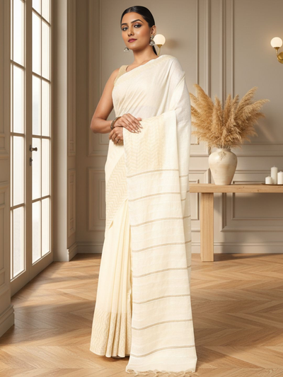 Poised Silkmark Certified Chanderi Silk Saree Cream
