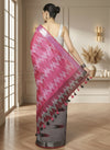 Soft Ikkat Slub Linen Handloom Gray Saree
