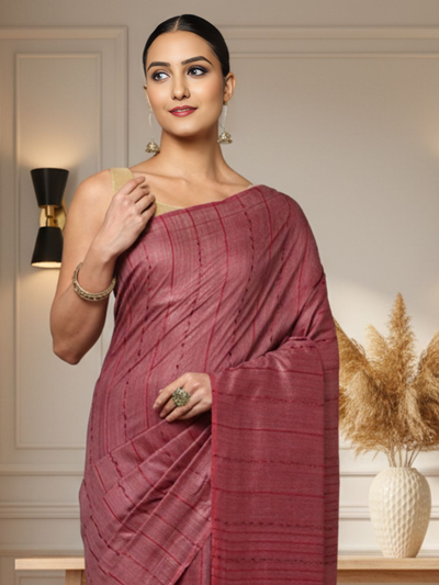 Enchanting Bansbara Tussar Silk Handloom Wine Saree