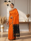 Poised Pure Maheshwari Silk Handloom Saree Orange & Brown