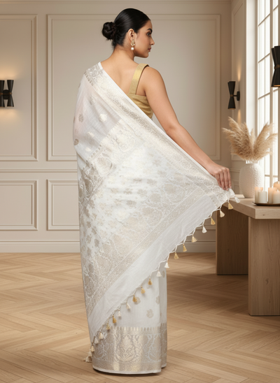Radiating Banarasi Silk Linen Gray Handloom Saree