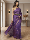 Gilded Hue Kota Silk Zari Stripe Saree Purple