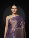 Tissue Linen Purple Saree Gold Shimmer Pallu