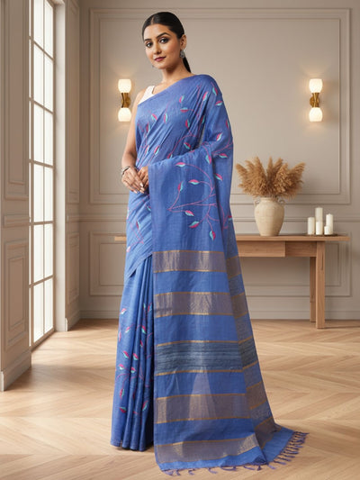 Stunning Eri Tussar Silk Embroidered Purple Saree