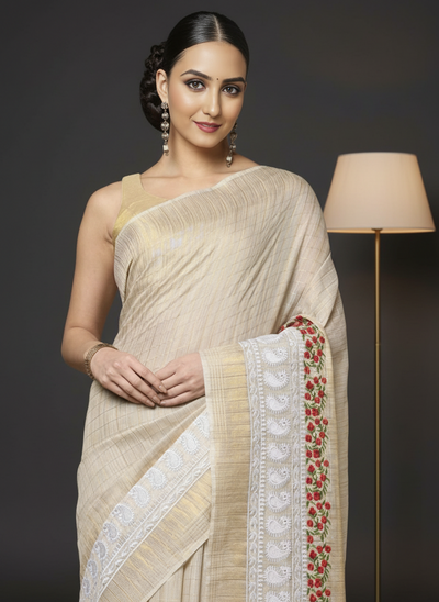 Embroidered Bansbara Tussar Silk Saree Pale Silver