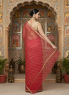 Lehariya Pure Silk Kota Doria Red Saree Handcrafted