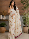 Indiehaat | Mul Cotton Embroidered Saree White