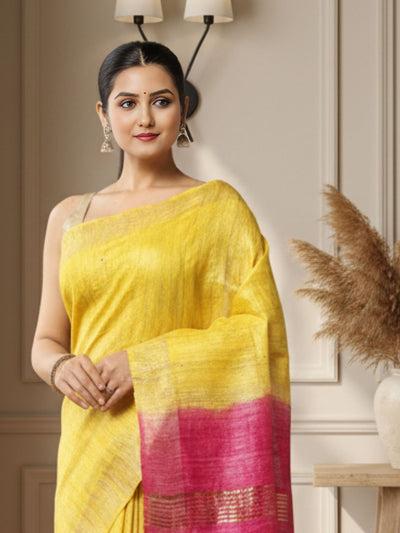 Silkmark Ghicha Tussar Harmonious Yellow & Purple Saree