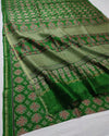Indiehaat | Ajrakh Printed Chanderi Silk Saree Green | Serenity in Silk