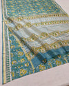Indiehaat | Blockprint Chanderi Silk Saree Sea Green | Elegance in Silk