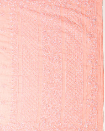 Blush Chikankari Kota Doria Saree Light Peach Handcrafted