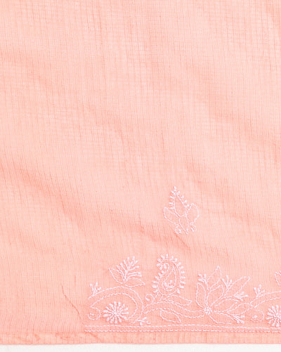 Blush Chikankari Kota Doria Saree Light Peach Handcrafted