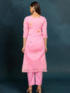 IndieHaat Kota Doria Pink Suit Stitch Embroidery 3/4th Sleeve