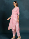 Indiehaat Kota Doria Red Suit Handblock Printed 3/4th Sleeve