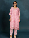 Indiehaat Kota Doria Red Suit Handblock Printed 3/4th Sleeve