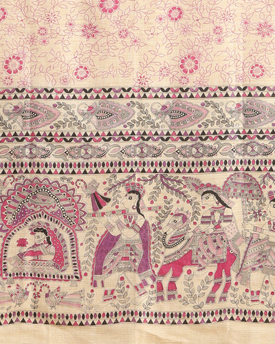 Vivid Madhubani Wax Batik Hand Dyed Khadi Silk Beige Suit