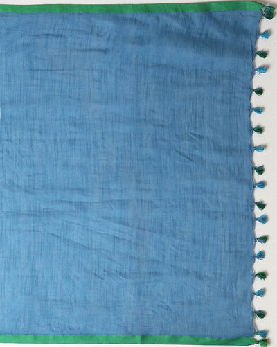 Tranquil Slub Linen Hand Dyed Blue Saree