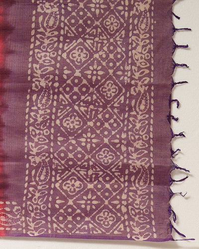 Wax Batik Hand Dyed Khadi Silk Purple Suit (T+B+D)
