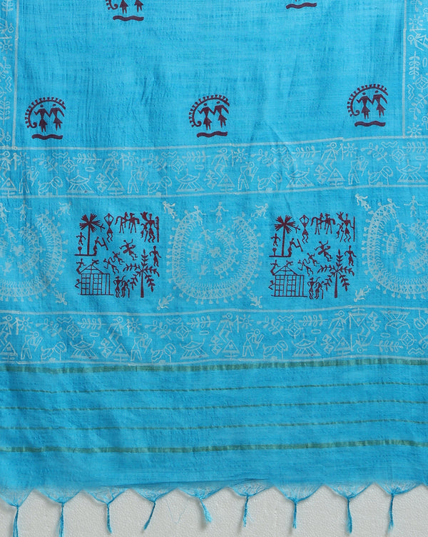 Katan Silk Fanciful Blockprint Sky Blue Suit