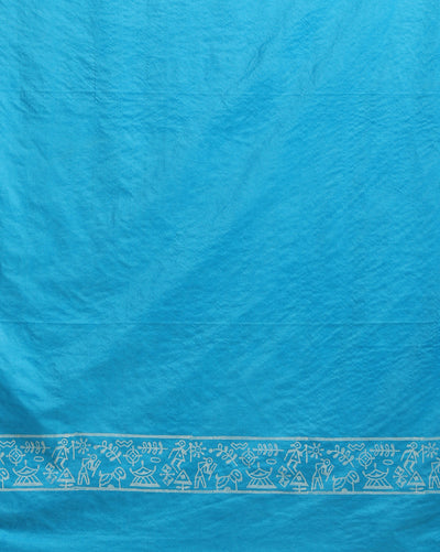 Katan Silk Fanciful Blockprint Sky Blue Suit (T+B+D)
