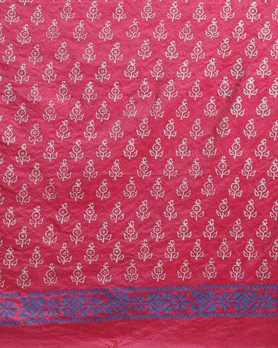 Katan Silk Gorgeous Suit (T+B+D)s Magenta Blockprinted