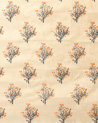 Blossom Blockprinted Khadi Silk Leafy Beige Suit (T+B+D)