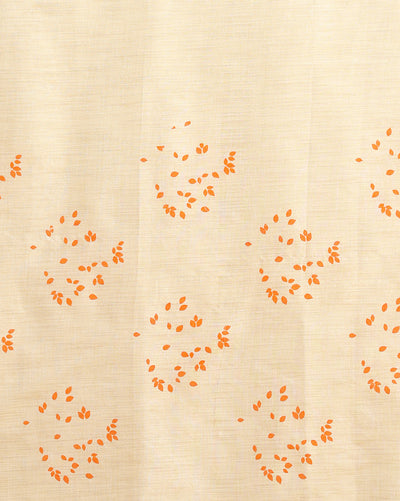 Blossom Blockprinted Khadi Silk Leafy Beige Suit (T+B+D)