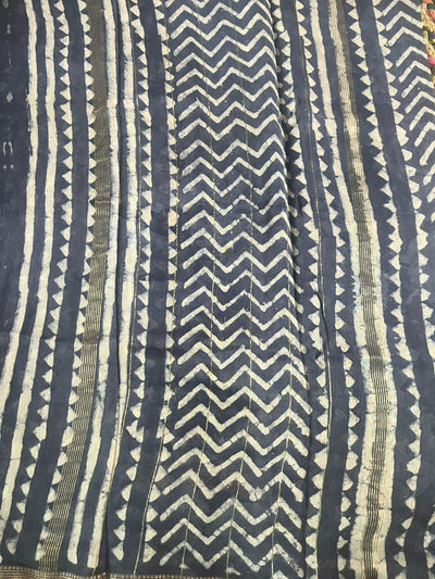 Indiehaat | Maheshwari Silk Saree Handblock Print Black