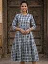 Indiehaat | Blockprinted Cotton Frill Dress Indigo