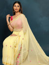 Kota Doria Pastel Yellow Saree Embroidery