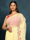 Kota Doria Pastel Yellow Saree Embroidery