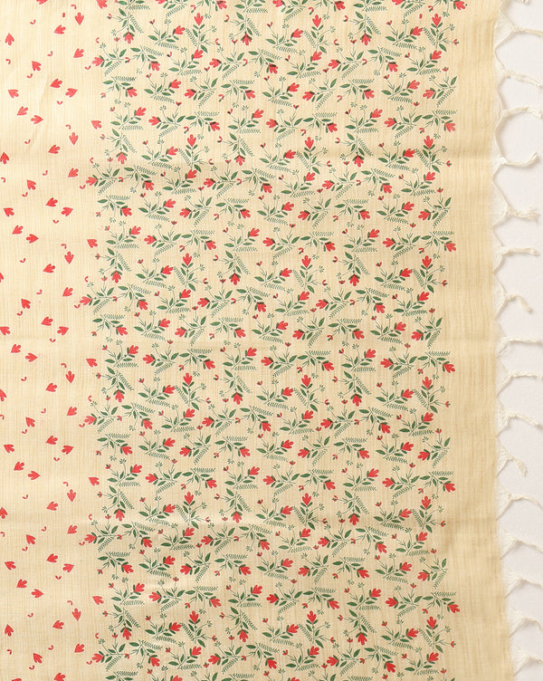 Blossom Floral Blockprinted Khadi Silk Beige Suit