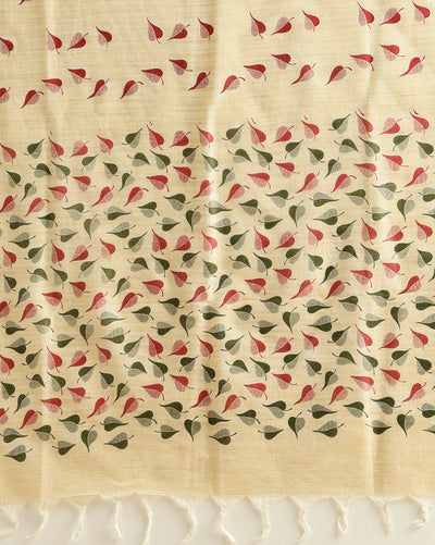 Blossom Leafy Blockprinted Khadi Silk Beige Suit