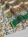 Indiehaat | Blockprint Chanderi Silk Saree Beige | Elegance in Silk