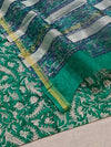 Indiehaat | Blockprint Chanderi Silk Saree Green | Elegance in Silk