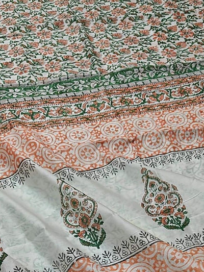 Indiehaat | Blockprint Chanderi Silk Saree Orange | Elegance in Silk