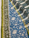 Indiehaat | Blockprint Chanderi Silk Saree Blue | Elegance in Silk