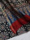 Indiehaat | Ajrakh Printed Chanderi Silk Saree Black | Serenity in Silk