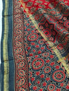 Indiehaat | Ajrakh Printed Chanderi Silk Saree Blue | Serenity in Silk