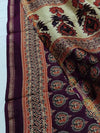 Indiehaat | Ajrakh Printed Chanderi Silk Saree Purple | Serenity in Silk