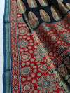 Indiehaat | Ajrakh Printed Chanderi Silk Saree Red | Serenity in Silk