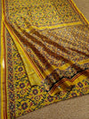 Indiehaat | Ajrakh Printed Chanderi Silk Saree Yellow | Serenity in Silk