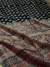 Indiehaat | Ajrakh Printed Chanderi Silk Saree Black | Serenity in Silk
