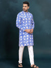 Indiehaat | Royal Reflection BlockPrinted Cotton Kurta Pyjama Serene Blue