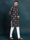 Indiehaat | Royal Reflection BlockPrinted Cotton Kurta Pyjama Matte Black