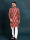 Indiehaat | Royal Reflection BlockPrinted Cotton Kurta Pyjama Classic Maroon